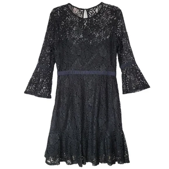 Nanette Lepore Women NWT 8 Dress Lined Lace Overlay 3/4 Sleeve Hampton Court Blk Nanette Lepore Women NWT 8 Dress Lined Lace Overlay 3/4 Sleeve Hampton Court Blk